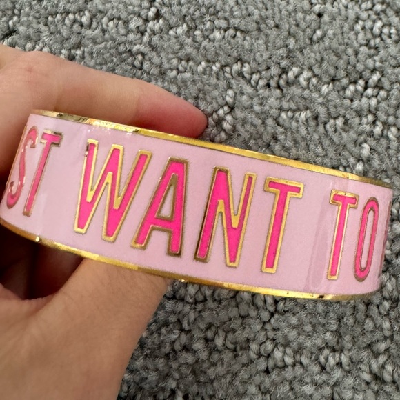 Kate Spade Girls Just Wanna Have Fun Pink, Cream, and Gold Bangle Set of 2 - Picture 8 of 11